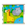 Drewniana kostka edukacyjna ZOO Smily Play sorter kształtów ze zwierzętami.