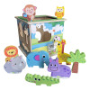 Drewniana kostka edukacyjna ZOO Smily Play sorter kształtów ze zwierzętami.