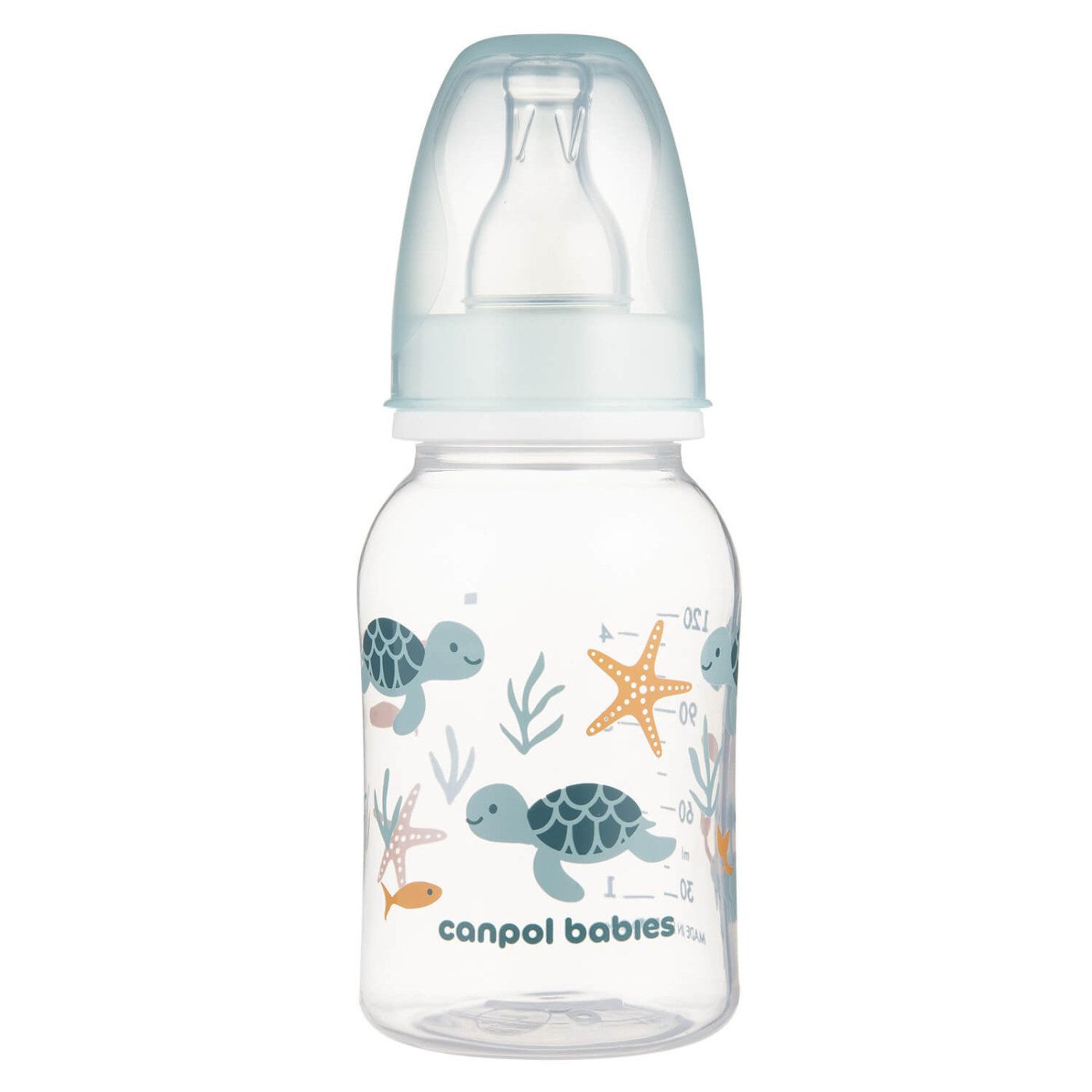 Canpol babies LOVE&SEA Butelka wąska 120 ml niebieska ze smoczkiem dla noworodka