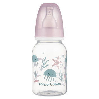 Canpol babies LOVE&SEA Butelka wąska 120 ml różowa ze smoczkiem dla noworodka 0m+