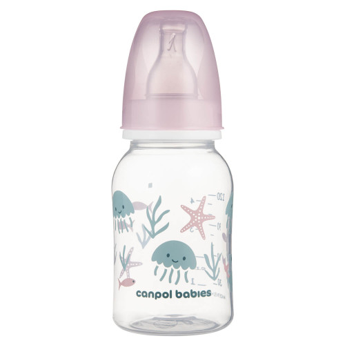 Canpol babies LOVE&SEA Butelka wąska 120 ml różowa ze smoczkiem dla noworodka 0m+
