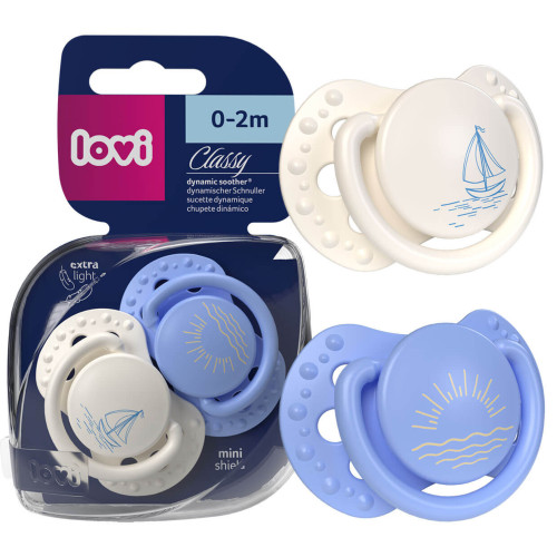 LOVI Classy Petit Marin Boy – smoczki dynamiczne silikonowe 0–2m, 2 szt.