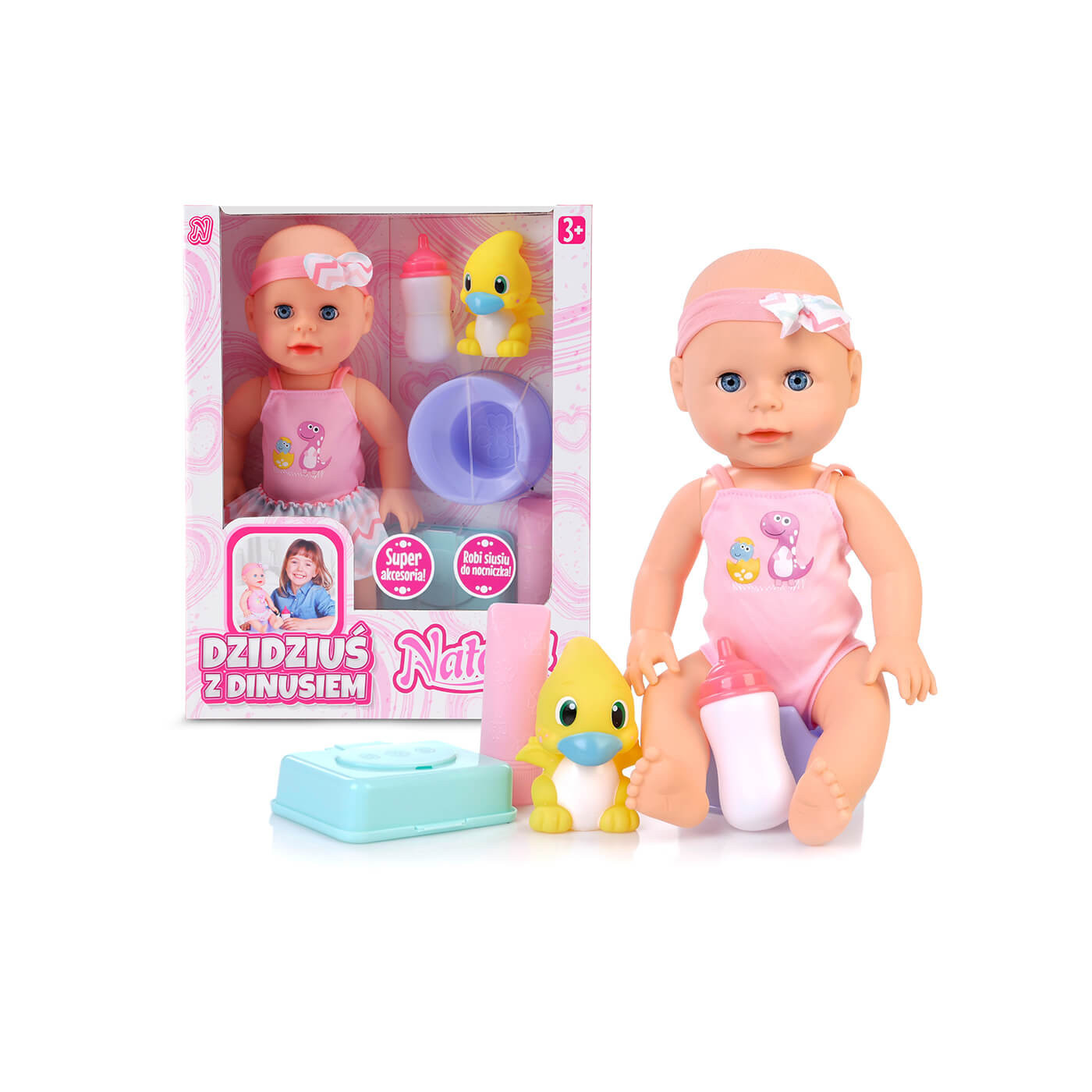 Lalka Natalia bobasek z akcesoriami  33 cm – lalka dzidziuś z nocnikiem siusia, pije