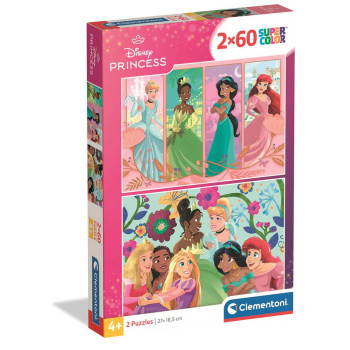 Puzzle 2×60 el. Super Color Księżniczki Disneya Clementoni dla dzieci 4+