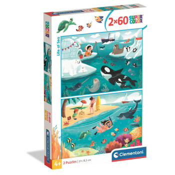 Puzzle 2×60 el. Super Color Życie w morzu Clementoni dla dzieci 4+
