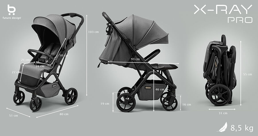 Wymiary wózka XRAY PRO - wózek spacerowy dla dzieci