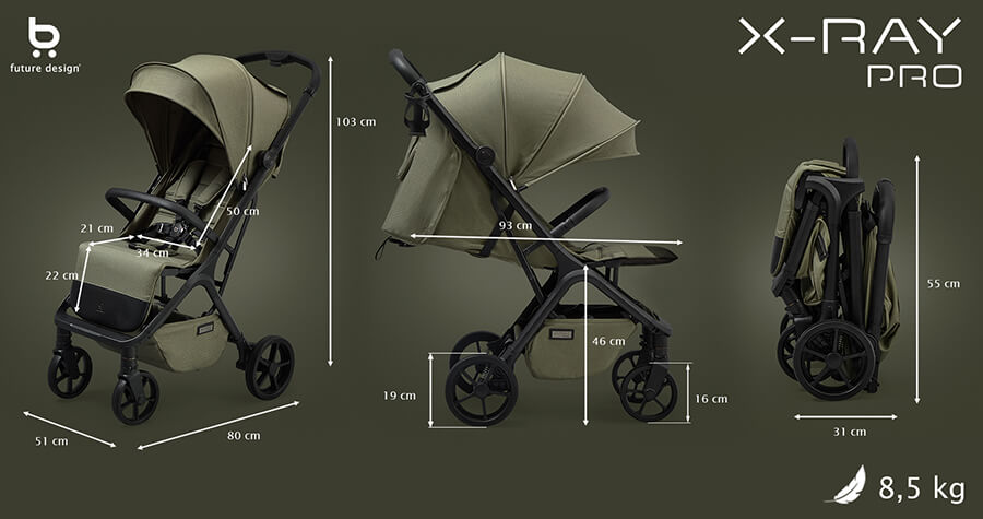 Wymiary wózka XRAY PRO - wózek spacerowy dla dzieci